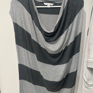 CAbi Charcoal and Light Gray Striped Cowl Neck Top